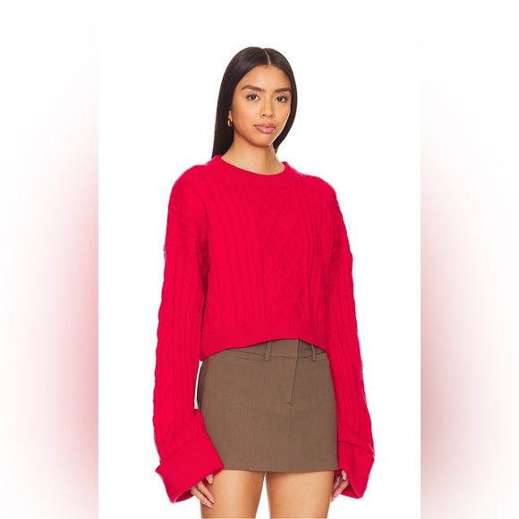 Red Cable Knit Crew Neck Sweater - Picture 3 of 5